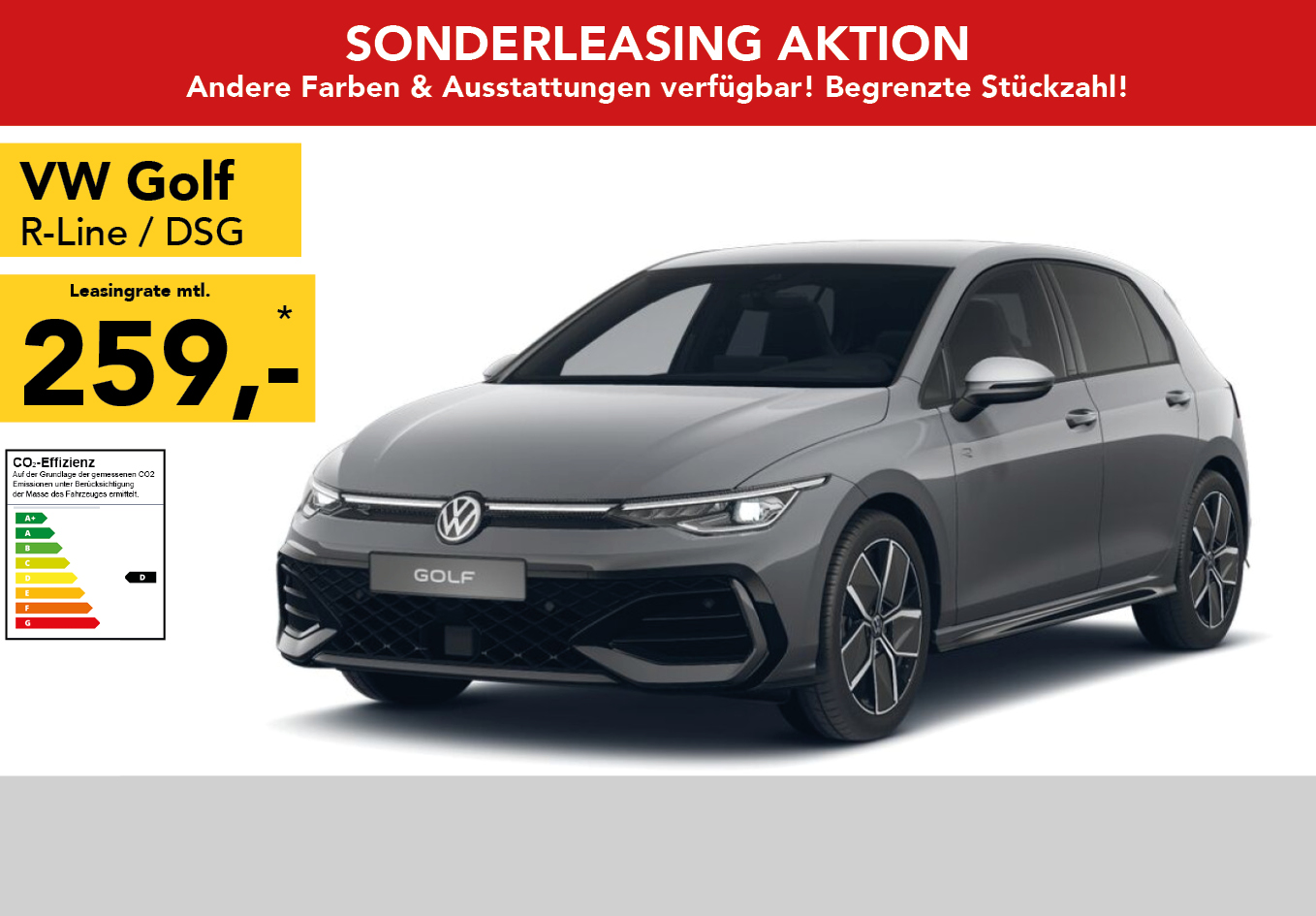 VW Golf in grau, mtl. Leasingrate 259€