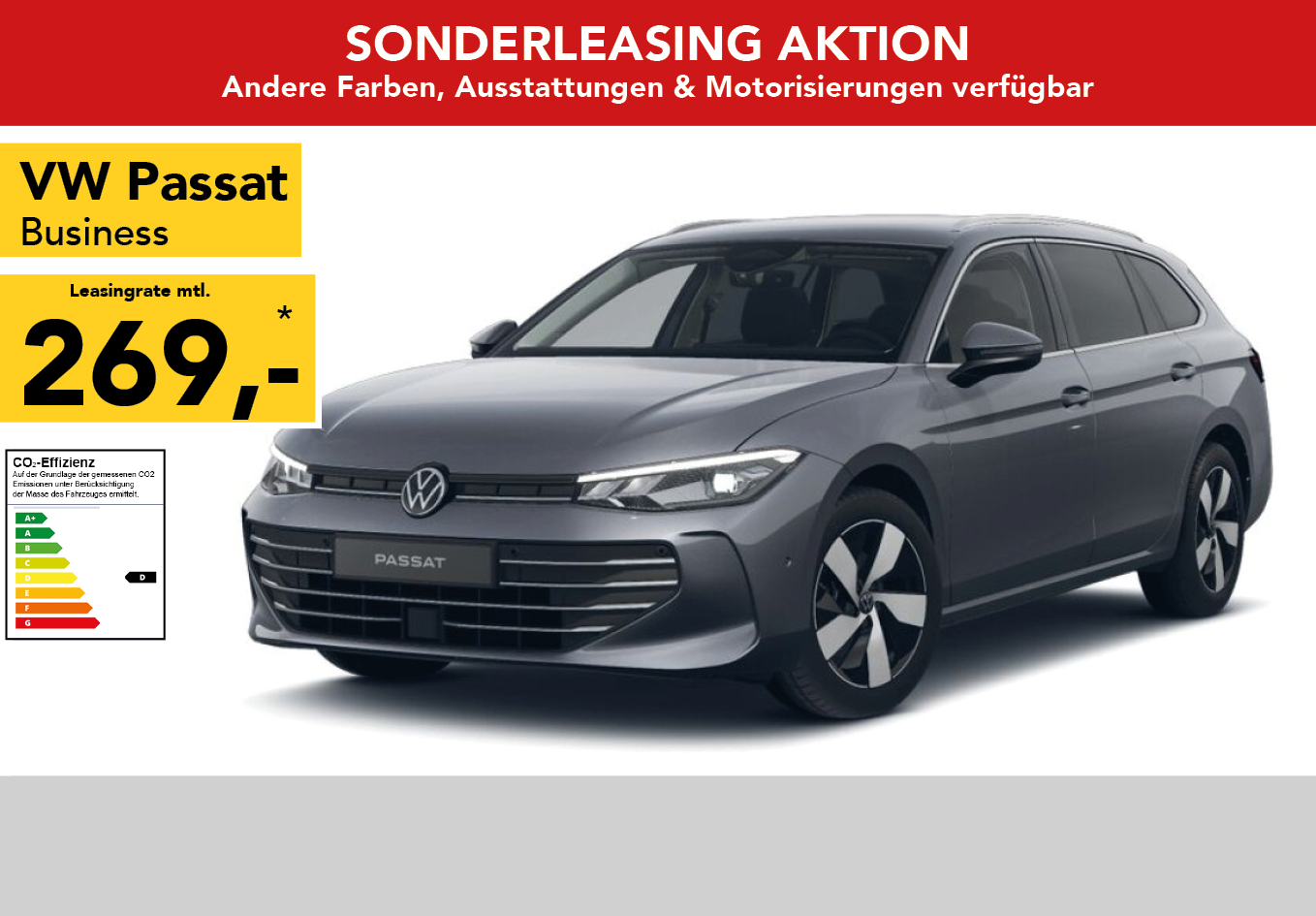 VW Passat in grau Business - 269€ mtl. Leasingrate
