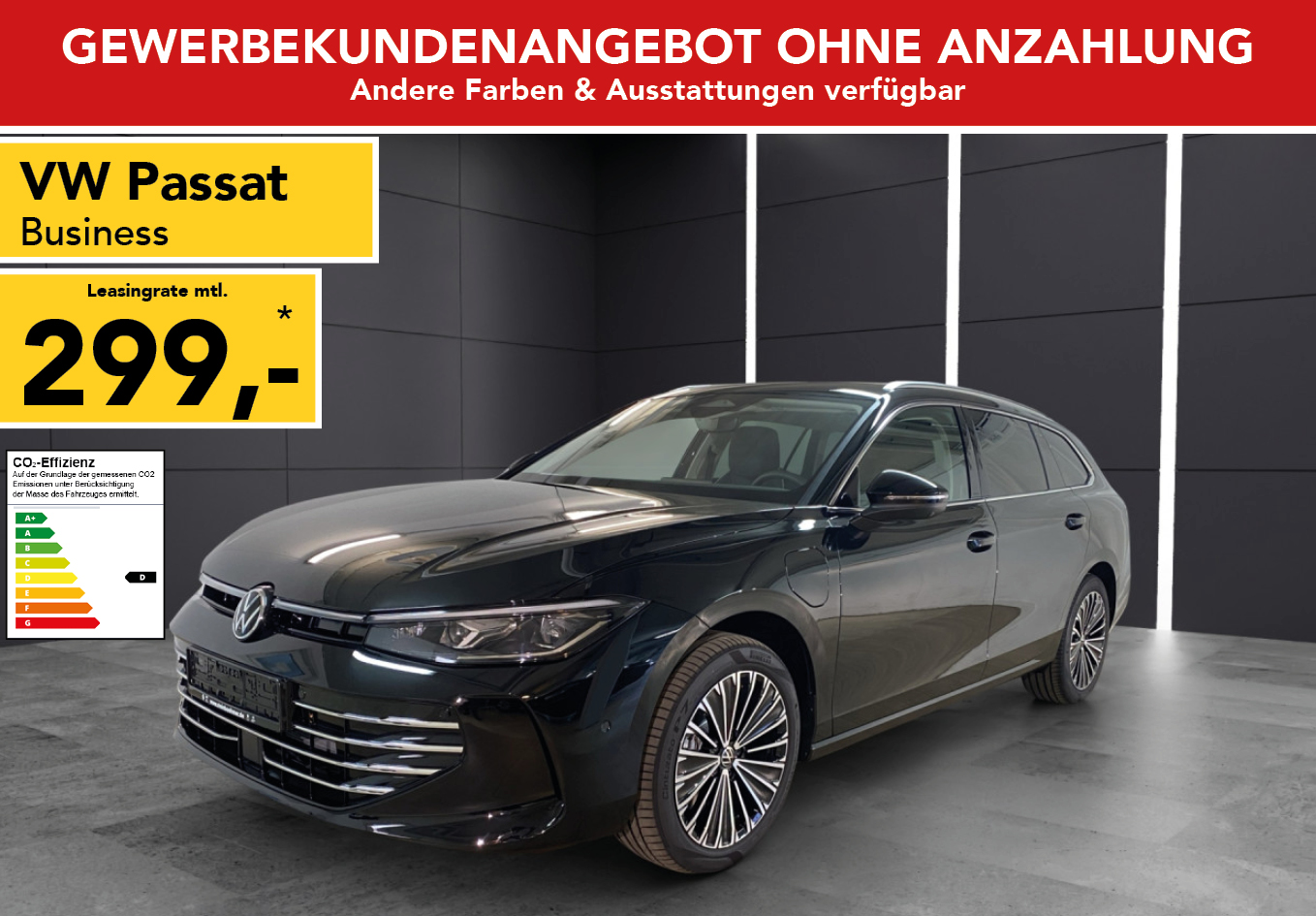 VW Passat in schwarz, mtl. Leasingrate 299€