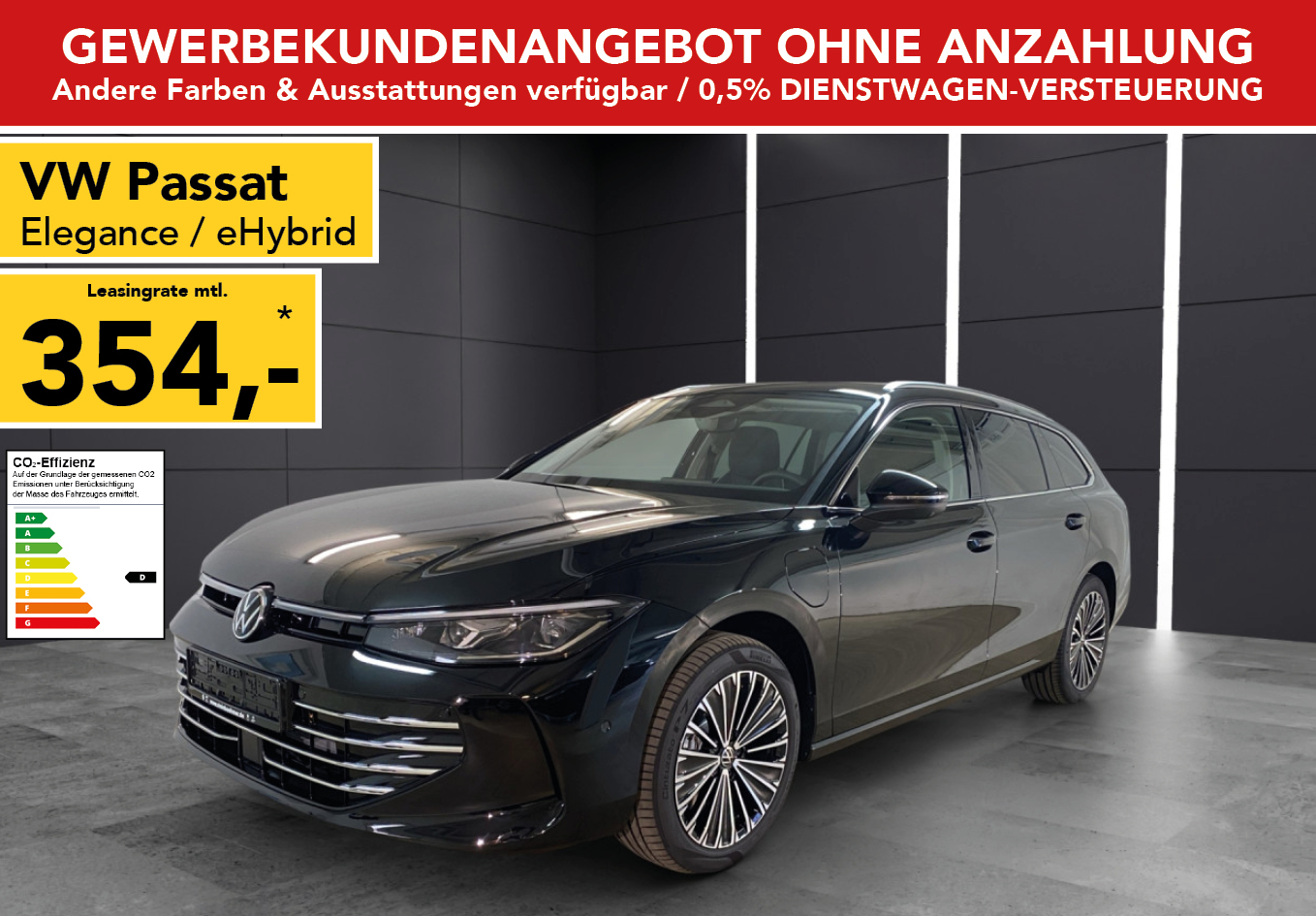 VW Passat in schwarz, mtl. Leasingrate 354€