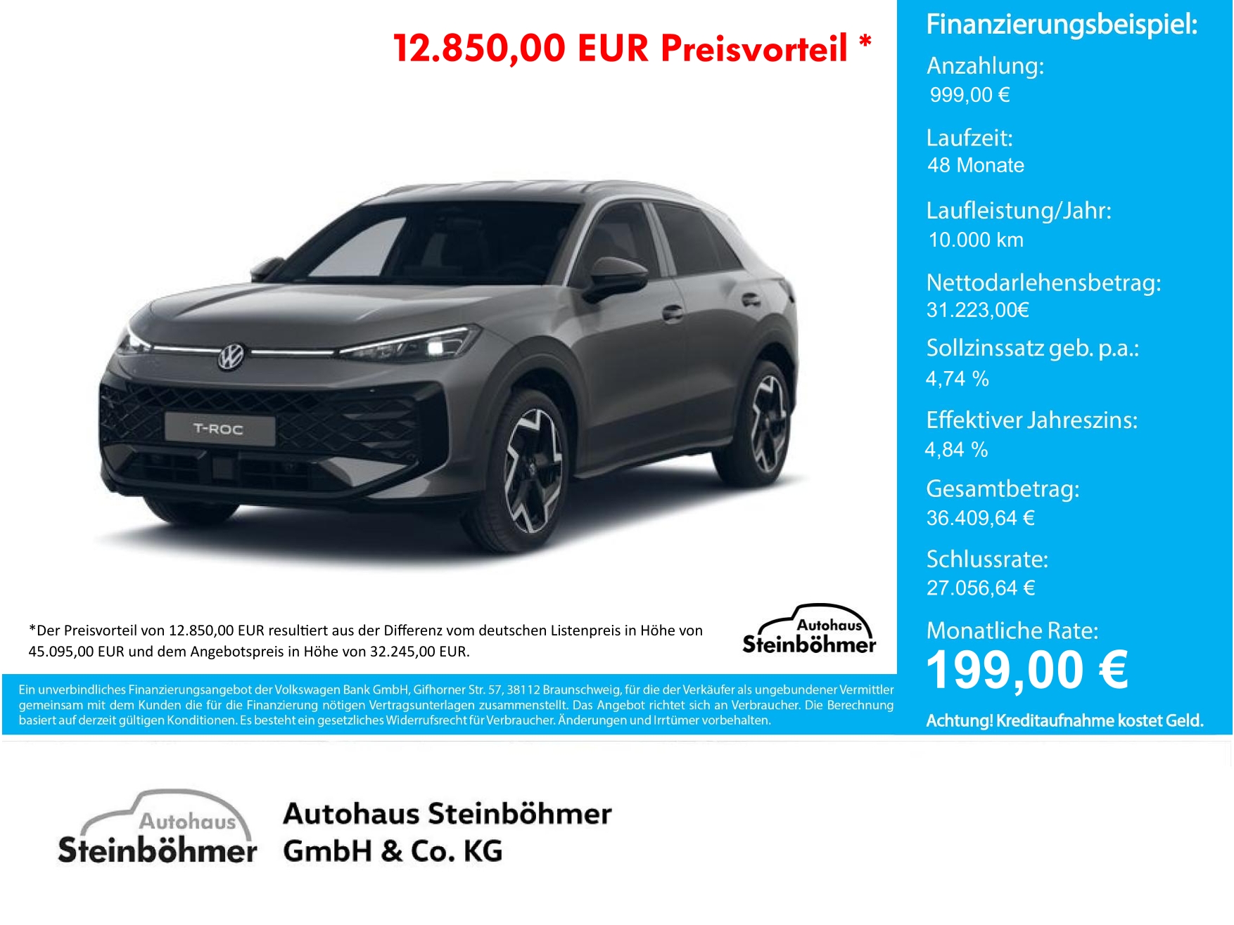 VW T-Roc R-Line 1.5eTSI DSG AppCon AHK EasyOpen Bluetooth LED Klima Einparkhilfe el. Fenster 