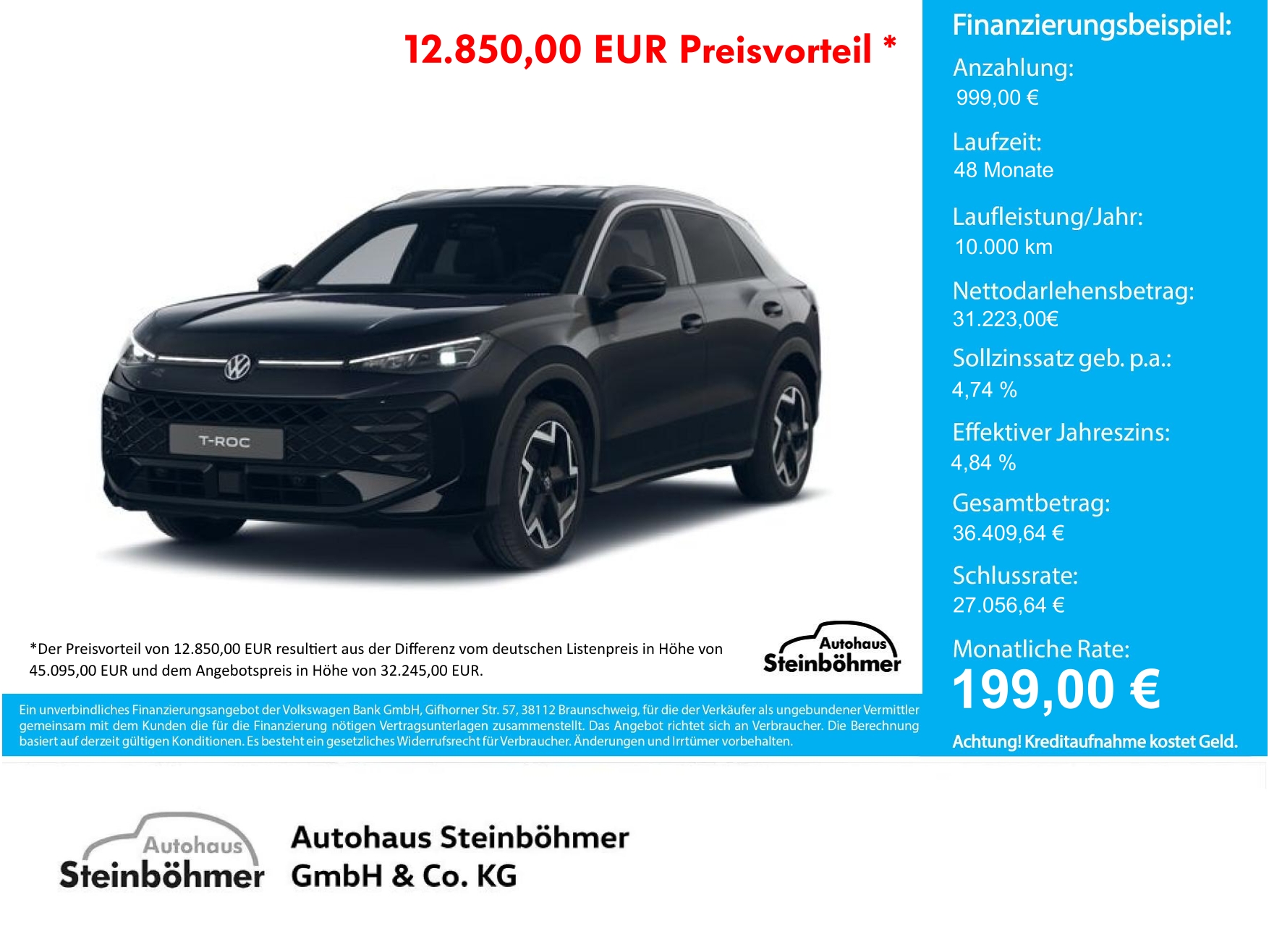 VW T-Roc R-Line 1.5eTSI DSG AppCon AHK EasyOpen Bluetooth LED Klima Einparkhilfe el. Fenster
